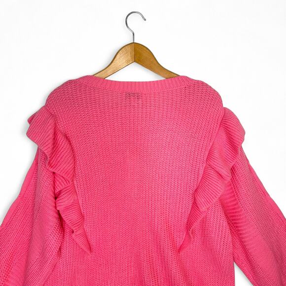 Gilli NWT Women's Ruffle Cable Knit Pullover Sweater Size L Pink Slouchy Ribbed - Picture 4 of 10